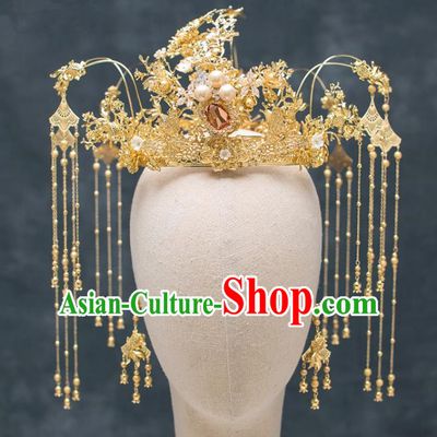 Chinese Ancient Hanfu Wedding Hair Accessories Traditional Tassel Phoenix Coronet Hairpins for Women