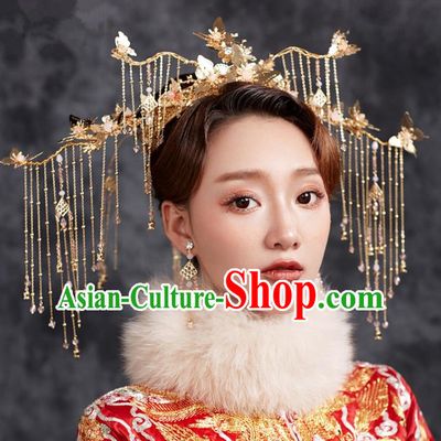 Chinese Ancient Hanfu Wedding Tassel Phoenix Coronet Hair Accessories Traditional Hairpins for Women