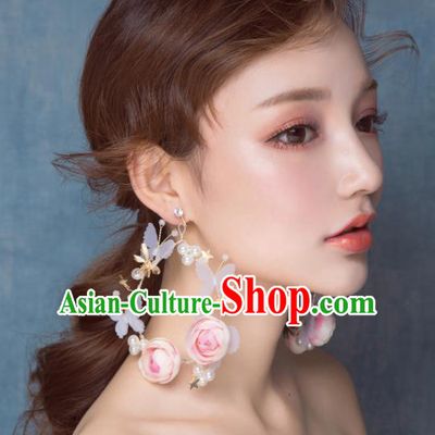 Top Grade Bride Wedding Accessories Pink Rose Earrings for Women