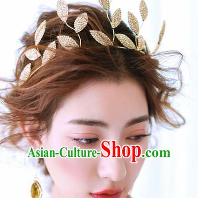 Top Grade Bride Hair Accessories Golden Leaf Royal Crown Headwear for Women