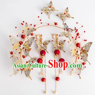 Top Grade Wedding Hair Accessories Bride Crystal Golden Butterfly Royal Crown Headwear for Women