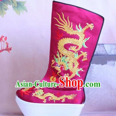 Chinese Traditional Beijing Opera Emperor Shoes Beijing Opera Takefu Rosy Embroidered Boots for Men