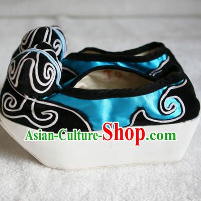 Chinese Traditional Beijing Opera Niche Blue Shoes Beijing Opera Cloth Shoes for Men