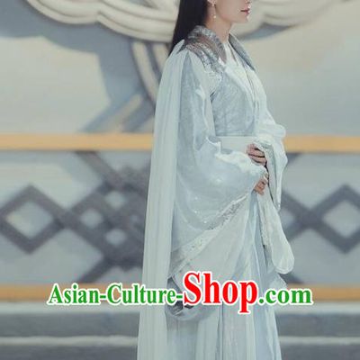 Chinese Ancient Peri Hanfu Dress The Honey Sank Like Frost Queen Costumes and Headpiece for Women