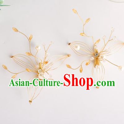 Top Grade Bride Wedding Hair Accessories Golden Hair Sticks for Women