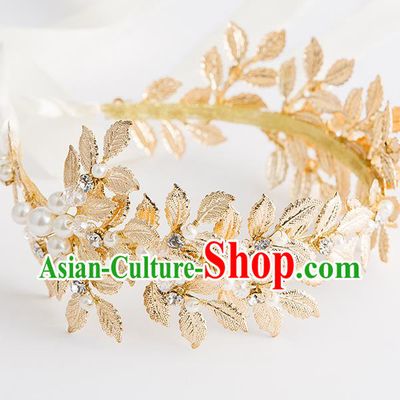 Top Grade Bride Wedding Hair Accessories Golden Leaf Hair Clasp for Women