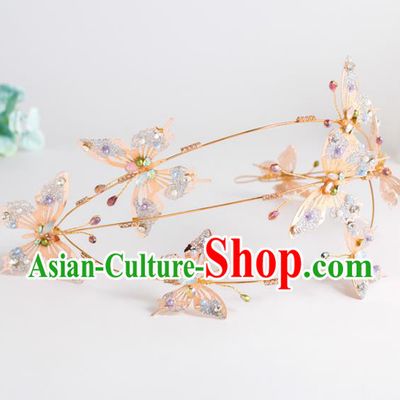 Top Grade Wedding Hair Accessories Bride Pink Butterfly Crystal Royal Crown for Women