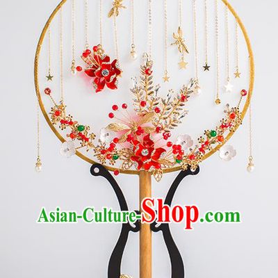 Chinese Traditional Palace Fans Ancient Bride Wedding Tassel Round Fans for Women