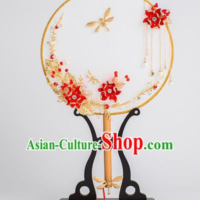 Chinese Traditional Palace Fans Ancient Bride Wedding Dragonfly Round Fans for Women