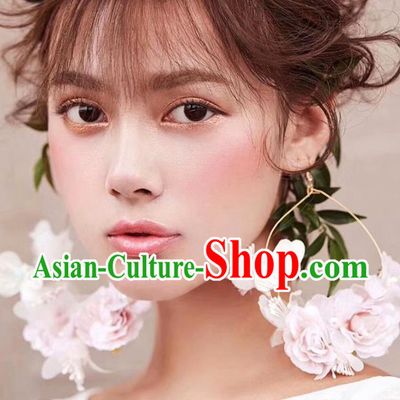 Top Grade Bride Wedding Accessories Pink Flowers Earrings for Women