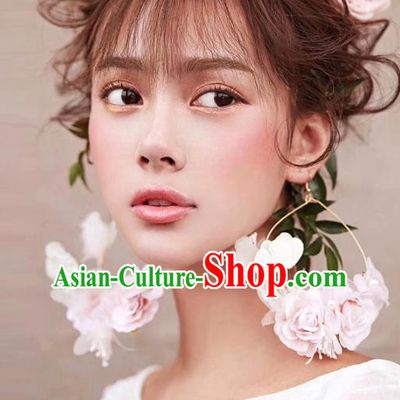 Top Grade Bride Wedding Ear Accessories Pink Flowers Earrings for Women