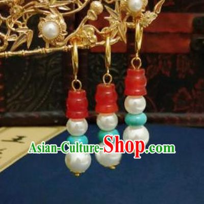 Chinese Ancient Agate Earrings Qing Dynasty Manchu Palace Lady Ear Accessories for Women