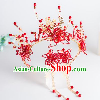 Top Grade Wedding Hair Accessories Bride Retro Red Beads Royal Crown for Women