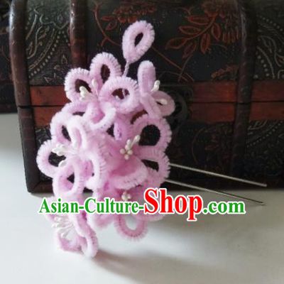 Chinese Ancient Qing Dynasty Hair Accessories Pink Velvet Flowers Hairpins for Women