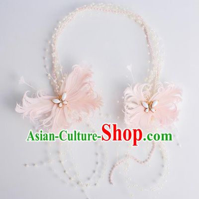 Top Grade Bride Wedding Hair Accessories Pink Feather Hair Clasp for Women