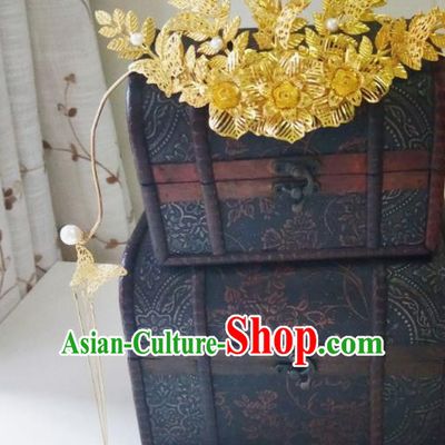 Chinese Ancient Qing Dynasty Hair Accessories Golden Coronet Palace Hairpins for Women