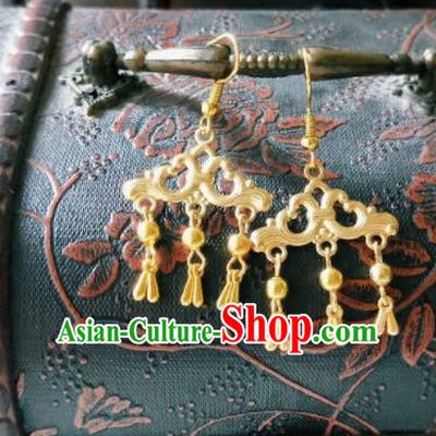Chinese Ancient Golden Earrings Qing Dynasty Manchu Palace Lady Ear Accessories for Women
