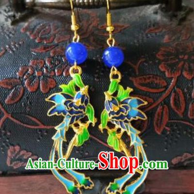 Chinese Ancient Cloisonne Earrings Qing Dynasty Manchu Palace Lady Ear Accessories for Women