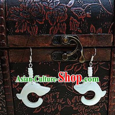 Chinese Ancient Jade Earrings Qing Dynasty Manchu Palace Lady Ear Accessories for Women