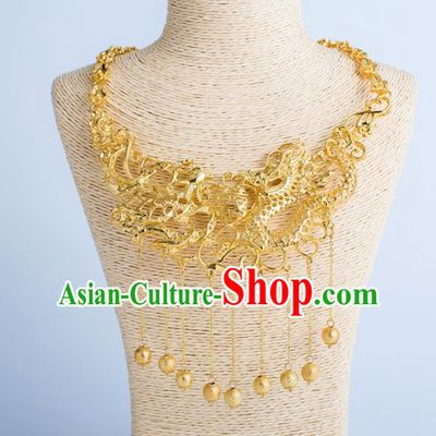 Top Grade Chinese Bride Wedding Accessories Golden Dragon Phoenix Necklace for Women