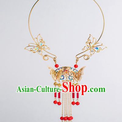Top Grade Chinese Bride Wedding Accessories Golden Blueing Necklace for Women