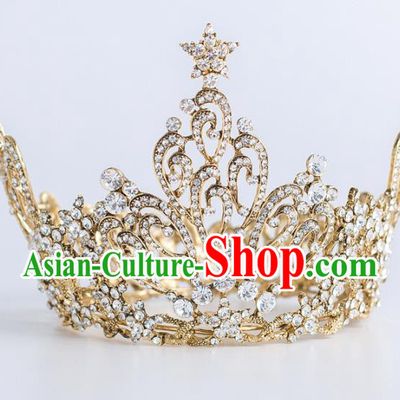 Top Grade Wedding Hair Accessories Bride Retro Golden Royal Crown for Women