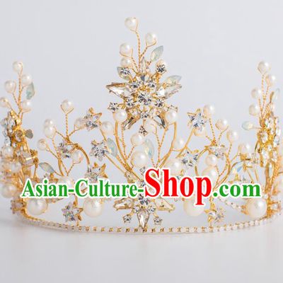 Top Grade Wedding Hair Accessories Bride Retro Pearls Royal Crown for Women