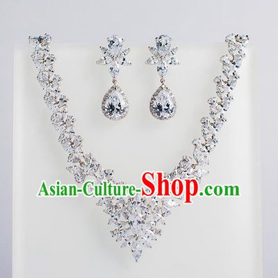 Top Grade Chinese Bride Wedding Accessories Crystal Necklace and Earrings for Women