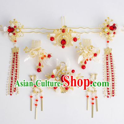 Chinese Traditional Wedding Bride Crystal Hair Clip Ancient Hair Accessories Hairpins for Women