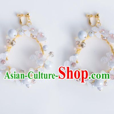 Top Grade Bride Wedding Accessories Purple Beads Silk Flowers Earrings for Women