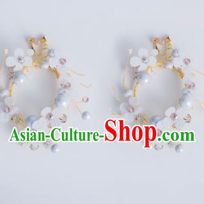 Top Grade Bride Wedding Accessories Beads Purple Silk Flowers Earrings for Women