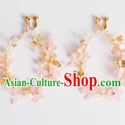 Top Grade Chinese Bride Wedding Accessories Pink Flowers Earrings for Women