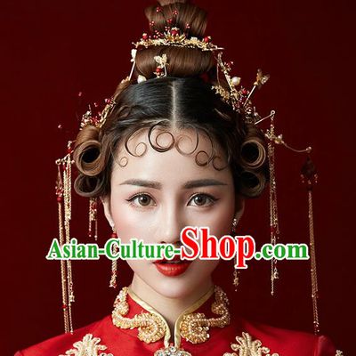 Chinese Traditional Wedding Bride Hair Accessories Ancient Tassel Step Shake Hairpins for Women