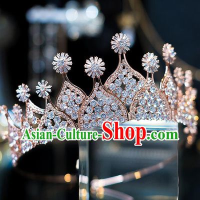 Top Grade Wedding Bride Hair Accessories Baroque Queen Zircon Golden Royal Crown for Women