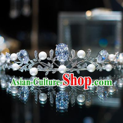 Top Grade Baroque Queen Zircon Pearls Royal Crown Wedding Bride Hair Accessories for Women