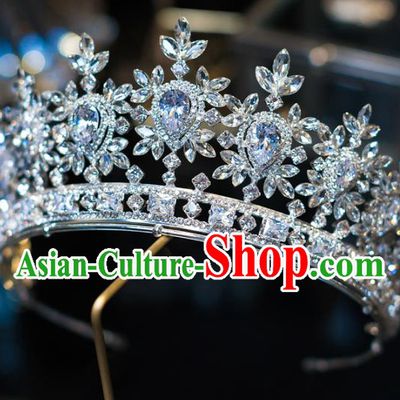 Top Grade Baroque Princess Headwear Zircon Royal Crown Wedding Bride Hair Accessories for Women