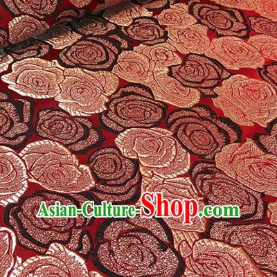 Asian Chinese Traditional Palace Rose Pattern Wine Red Brocade Fabric Silk Fabric Chinese Fabric Material
