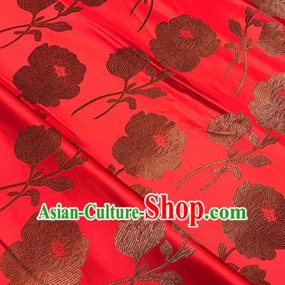 Asian Chinese Traditional Palace Peony Pattern Red Brocade Fabric Silk Fabric Chinese Fabric Material
