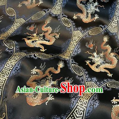 Black Brocade Asian Chinese Traditional Dragons Pattern Fabric Silk Fabric Chinese Fabric Material