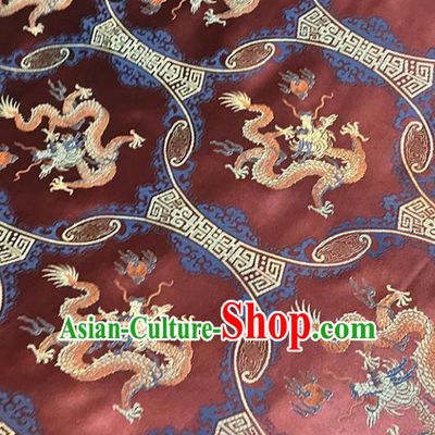 Purplish Red Brocade Asian Chinese Traditional Dragons Pattern Fabric Silk Fabric Chinese Fabric Material