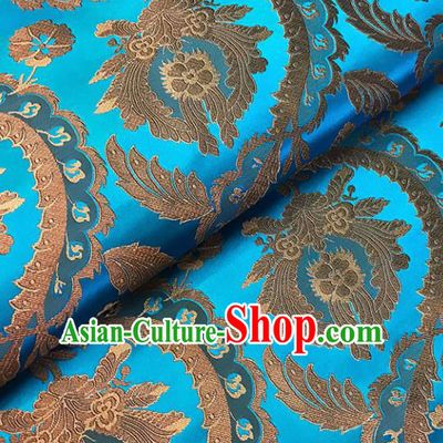Blue Brocade Asian Chinese Traditional Palace Pattern Fabric Silk Fabric Chinese Fabric Material