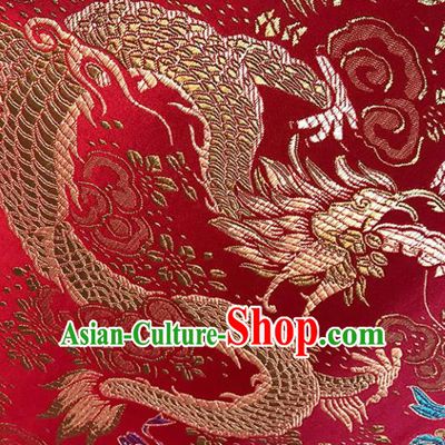Red Brocade Asian Chinese Traditional Palace Dragon Pattern Fabric Silk Fabric Chinese Fabric Material