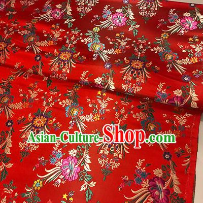 Asian Red Brocade Chinese Traditional Begonia Pattern Fabric Silk Fabric Chinese Fabric Material