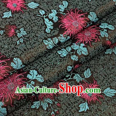 Asian Chinese Black Brocade Traditional Chrysanthemum Pattern Fabric Silk Fabric Chinese Fabric Material