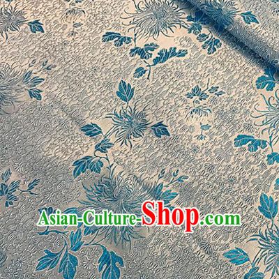 Asian Chinese Brocade Traditional Blue Chrysanthemum Pattern Fabric Silk Fabric Chinese Fabric Material