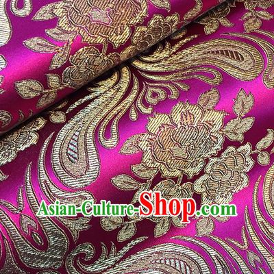 Asian Chinese Rosy Brocade Traditional Peony Pattern Fabric Silk Fabric Chinese Fabric Material