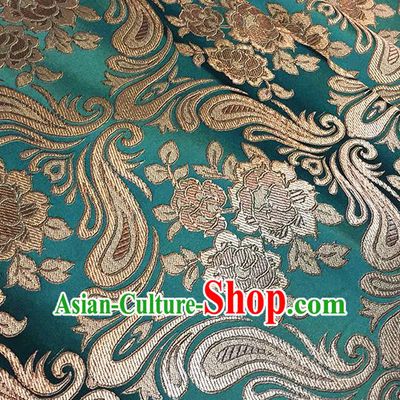 Asian Chinese Green Brocade Traditional Peony Pattern Fabric Silk Fabric Chinese Fabric Material
