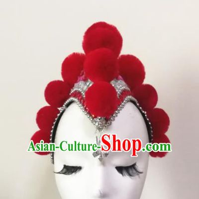 Chinese Traditional Folk Dance Hair Accessories Classical Dance Red Headwear for Women