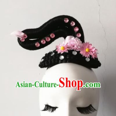 Chinese Traditional Folk Dance Hair Accessories Classical Dance Wig and Headwear for Women