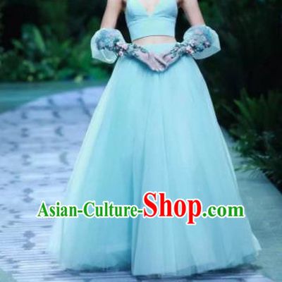 Top Grade Modern Fancywork Costumes Catwalks Green Veil Dress for Women